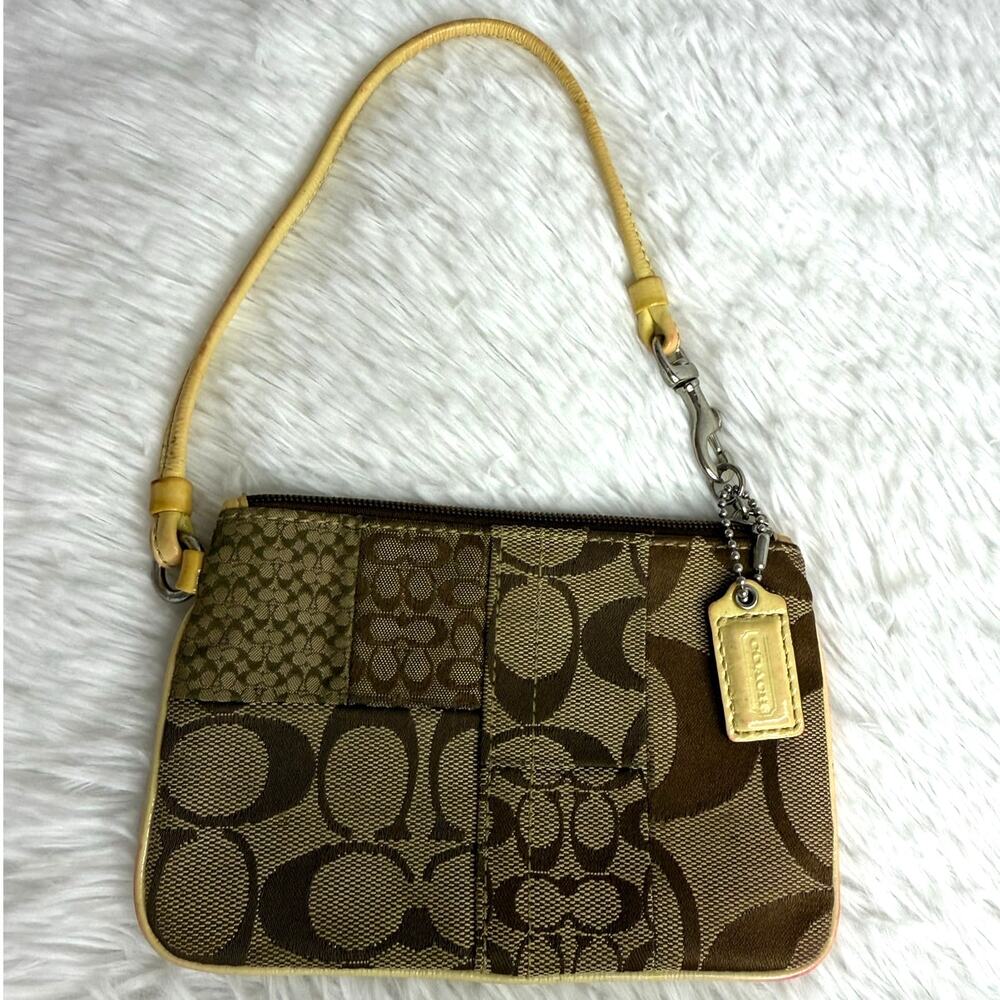 COACH Signature Brown Yellow Wristlet